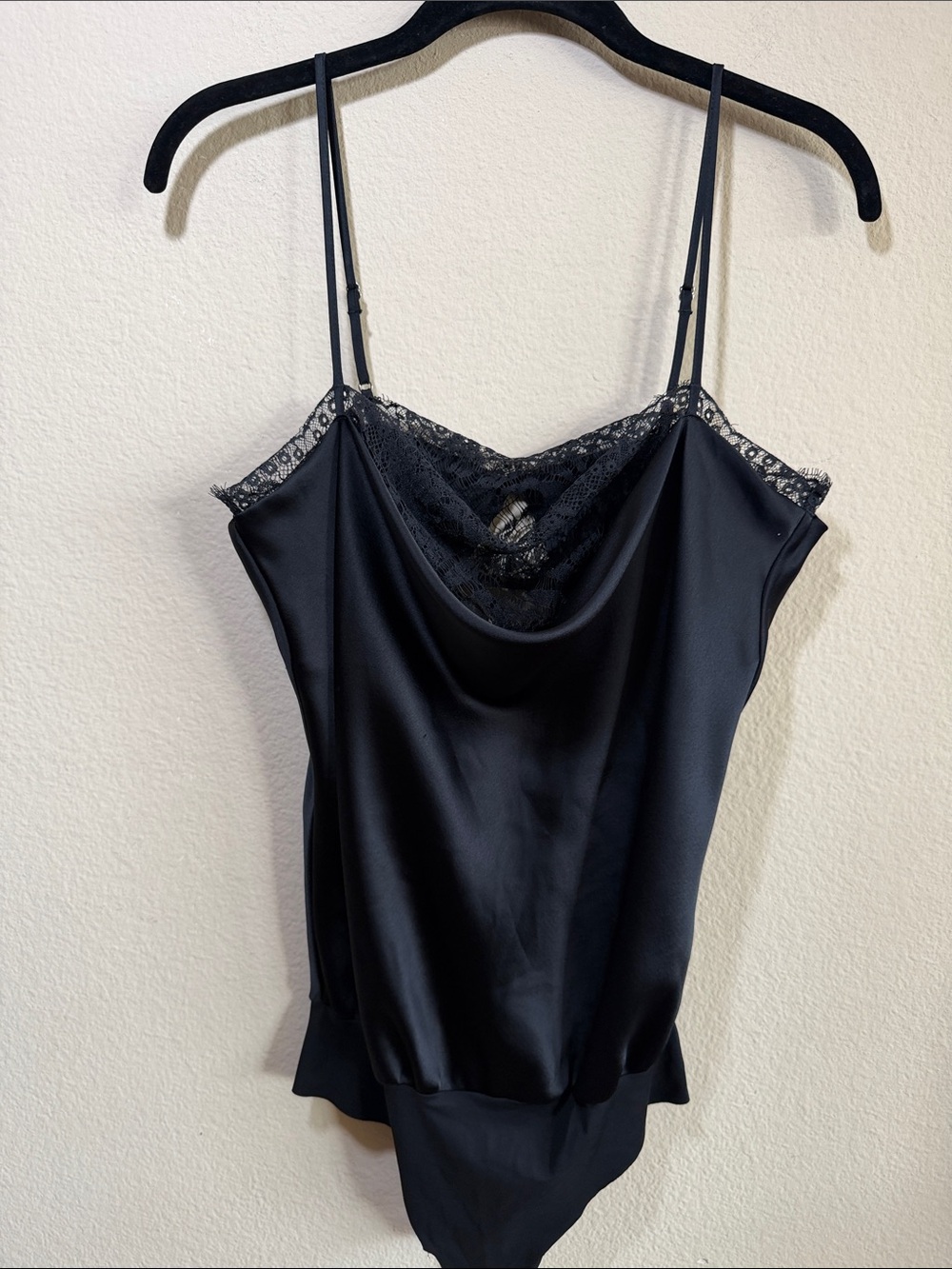 Victoria's Secret Black satin cowl-neck bodysuit